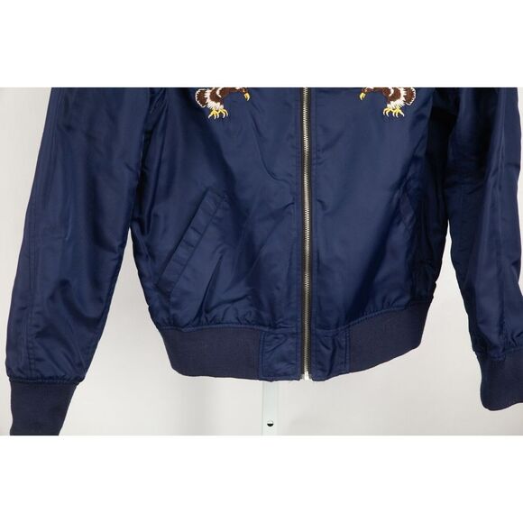 HUF Reversible Jacket Men Medium Black Blue Hawks Pockets Full Zip - Picture 3 of 16